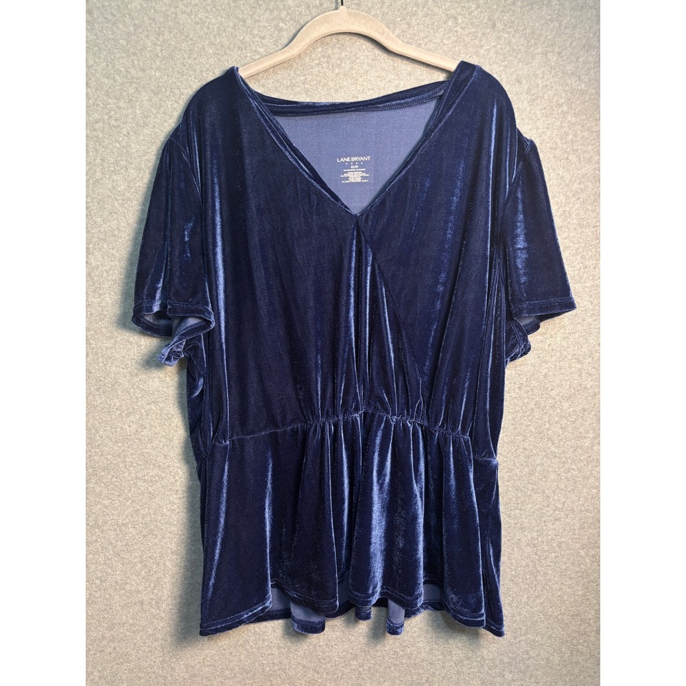 Lane‎ Bryant Blue Velvet Babydoll Top Plus Size 22/24 Velour Glam Boho